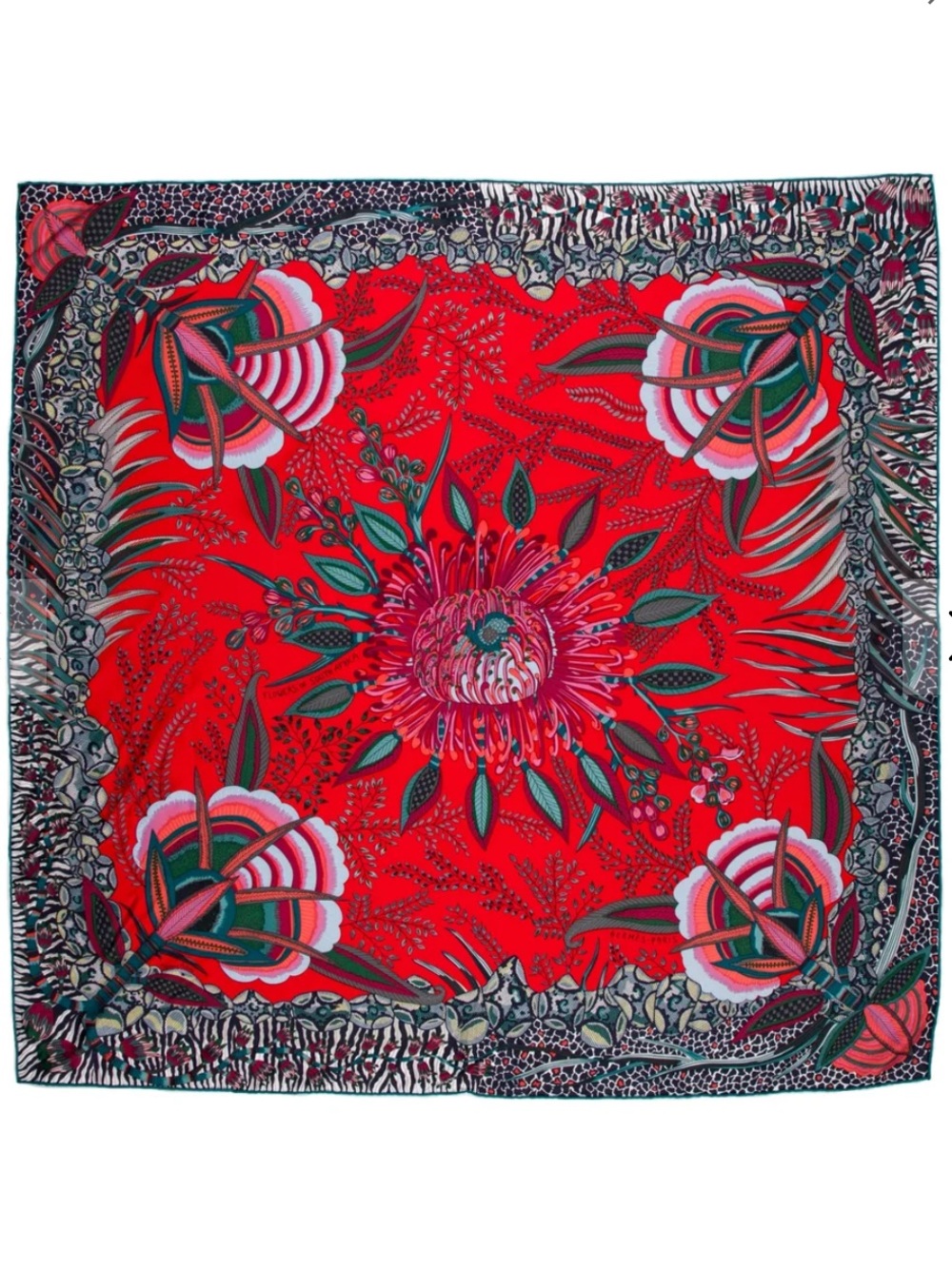 HERMES Authentic Flowers of South Africa 90cm Silk Scarf